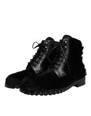 Dolce & Gabbana Black Pony Style Leather Mid Calf Boots Shoes - EU42/US9