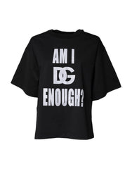 Dolce & Gabbana Black Printed Cotton Crew Neck Tee T-shirt - IT44 | L - T-Shirts