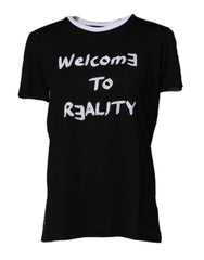 Dolce & Gabbana Black Printed Round Neck Top Cotton T-shirt - IT38 | XS - T-Shirts