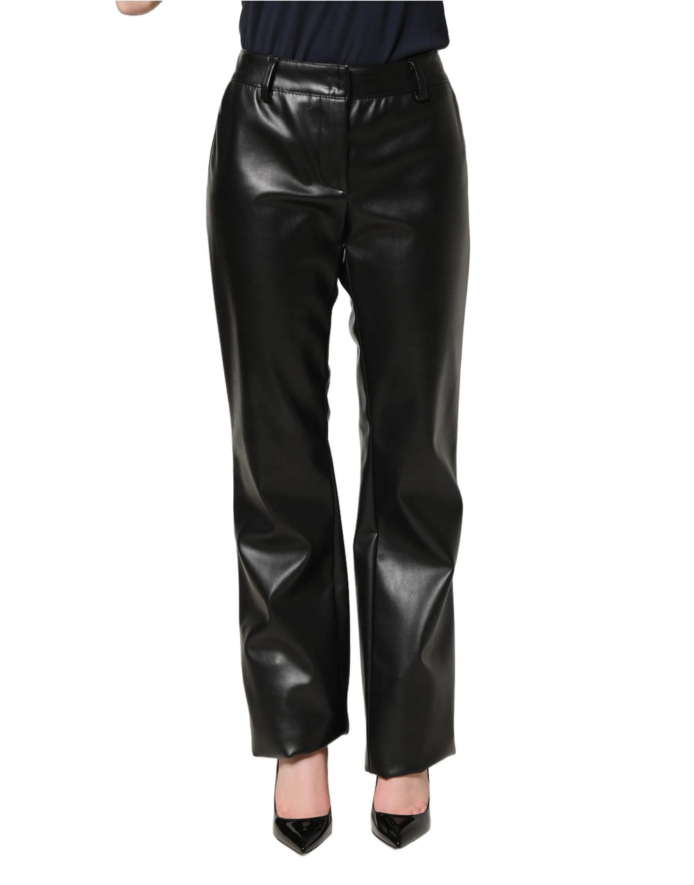 Dolce & Gabbana Black PU Leather High Waisted Trouser Pants - IT40|S