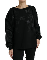 Dolce & Gabbana Black Pullover Floral Logo Applique Sweater - IT40|S - Sweaters
