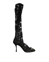 Dolce & Gabbana Black Pumps Taormina Lace Socks Boots Shoes - EU37.5/US7