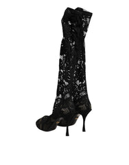 Dolce & Gabbana Mustat Korot Pumput Taormina Pitsi Sukat Saappaat Kengät - EU37.5/US7 - Saappaat