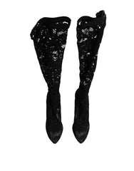 Dolce & Gabbana Mustat Korot Pumput Taormina Pitsi Sukat Saappaat Kengät - EU37.5/US7 - Saappaat