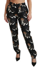 Dolce & Gabbana Black Puppy Dog Mid Waist Skinny Silk Pants - IT42|M - Trousers