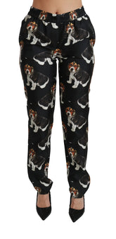 Dolce & Gabbana Black Puppy Dog Mid Waist Skinny Silk Pants - IT42|M - Trousers