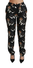 Dolce & Gabbana Black Puppy Dog Mid Waist Skinny Silk Pants - IT42|M - Trousers