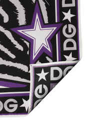 Dolce & Gabbana Black Purple DG King Cotton Foulard 51cm x 49.5cm Scarf