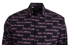 Dolce & Gabbana Black Purple Logo Slim Dress Formal Shirt - IT39 | S - Shirts