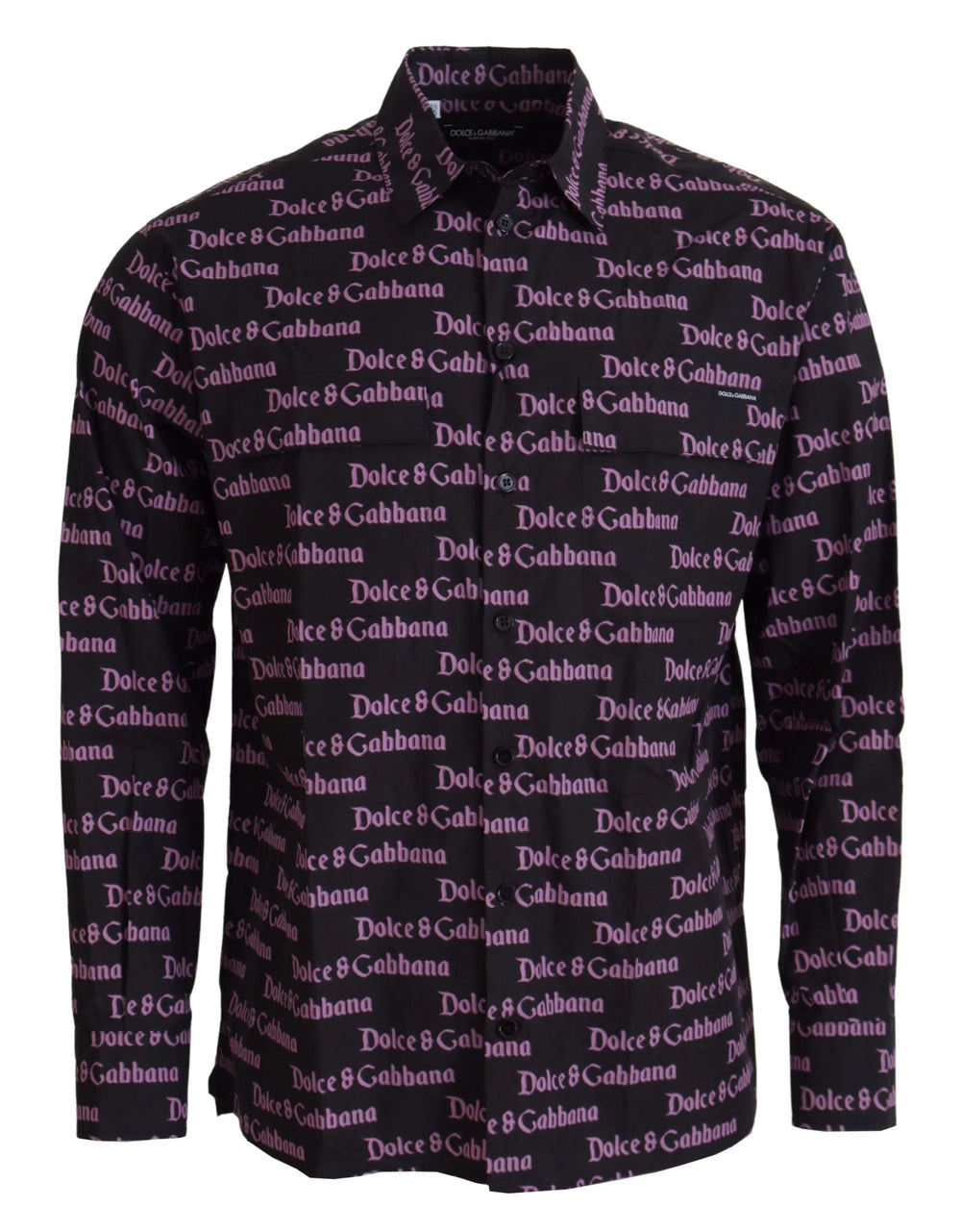 Dolce & Gabbana Black Purple Logo Slim Dress Formal Shirt - IT39 | S - Shirts