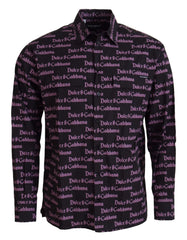 Dolce & Gabbana Black Purple Logo Slim Dress Formal Shirt - IT39 | S - Shirts