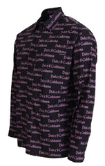 Dolce & Gabbana Black Purple Logo Slim Dress Formal Shirt - IT39 | S - Shirts
