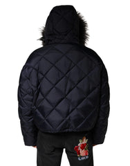 Dolce & Gabbana Black Quilted Fur Shearling Hooded Jacket