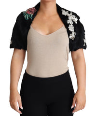 Dolce & Gabbana Black Rabbit Fur Crystals Sequin Coat - IT36 | XS - Coats & Jackets