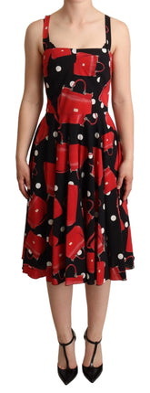 Dolce & Gabbana Black Red Bag Print A-line Mid Length Dress - Dresses