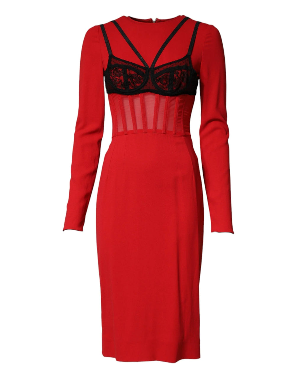 Dolce & Gabbana Black Red Contrasting Bra Cady Midi Dress - IT40|S