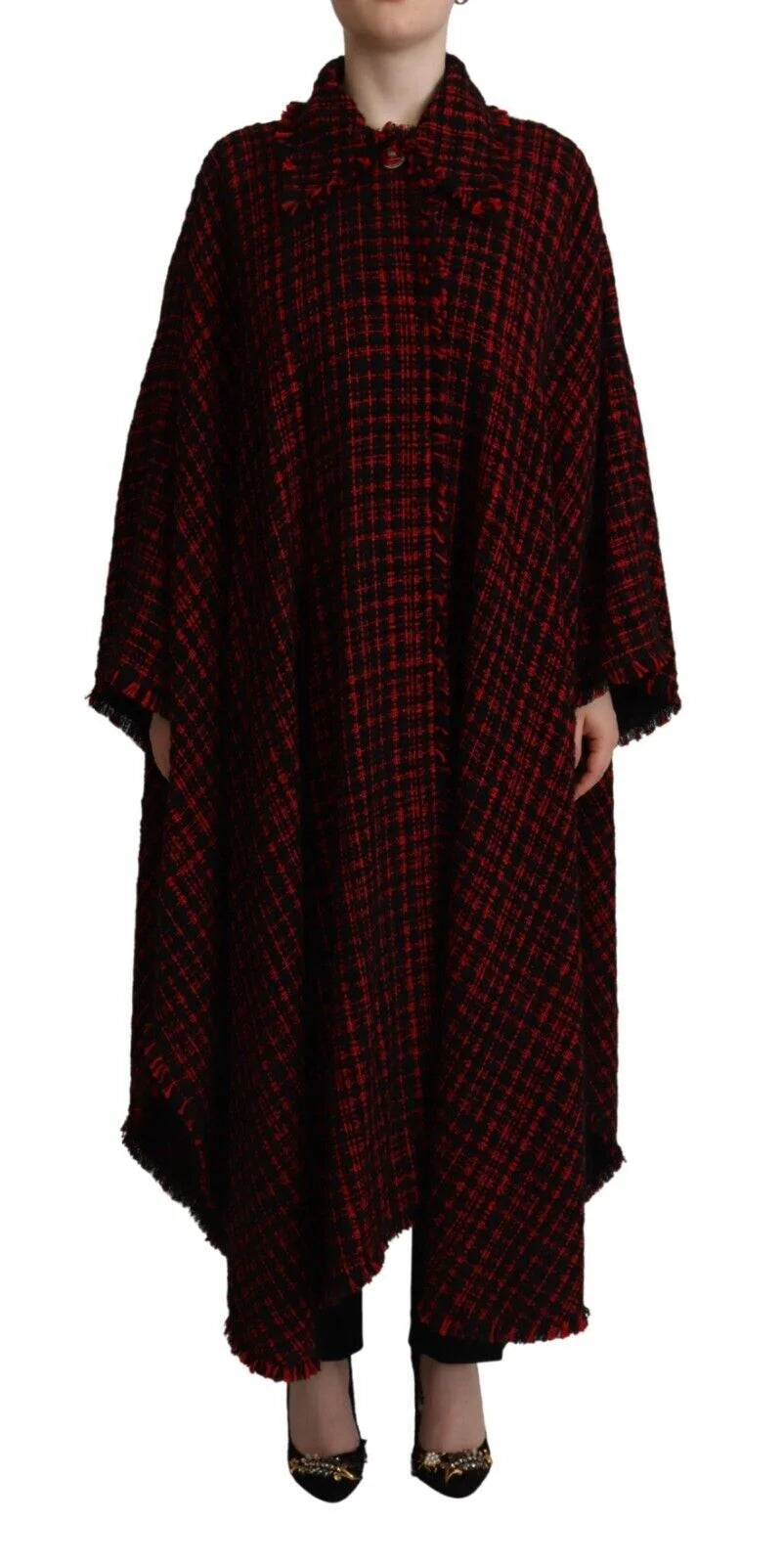 Dolce & Gabbana Black Red Cotton Checkered Over Coat Jacket - IT40|S - Overcoats