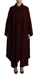 Dolce & Gabbana Black Red Cotton Checkered Over Coat Jacket - IT40|S - Overcoats