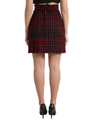 Dolce & Gabbana Black Red Cotton High Waist Tartan Tweed Mini Skirt - IT40|S - Skirts