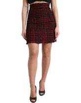Dolce & Gabbana Black Red Cotton High Waist Tartan Tweed Mini Skirt - IT40|S - Skirts