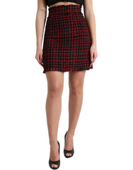 Dolce & Gabbana Black Red Cotton High Waist Tartan Tweed Mini Skirt - IT40|S - Skirts