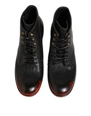 Dolce & Gabbana Black Red Lace Up Short Ankle Boot Shoes - EU41.5/US8.5