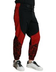 Dolce & Gabbana Black Red Leopard Print Nylon Jogger Pants - Joggers