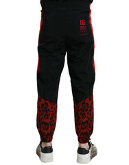 Dolce & Gabbana Black Red Leopard Print Nylon Jogger Pants - Joggers