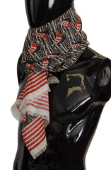 Dolce & Gabbana Black Red Linen Sailboat Stripe Print Shawl Scarf - Scarves & Shawls