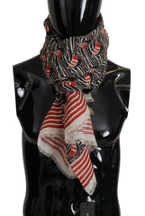 Dolce & Gabbana Black Red Linen Sailboat Stripe Print Shawl Scarf - Scarves & Shawls