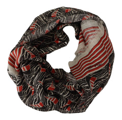 Dolce & Gabbana Black Red Linen Sailboat Stripe Print Shawl Scarf - Scarves & Shawls