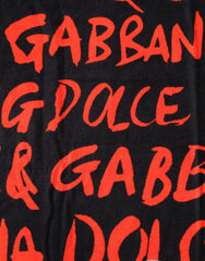 Dolce & Gabbana Black Red Logo Print Cotton Beach Towel - Beach Towels