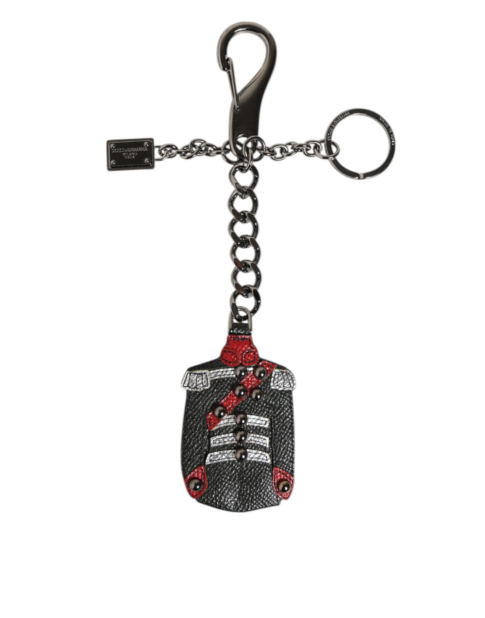 Dolce & Gabbana Black Red Military Leather Patch DG Logo Keychain Keyring - Keychains