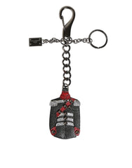 Dolce & Gabbana Black Red Military Leather Patch DG Logo Keychain Keyring - Keychains