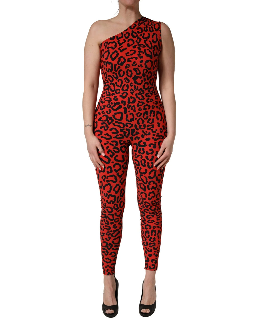 Dolce & Gabbana Μαύρο jumpsuit από νάιλον με στάμπα λουπαρδού - IT42|M