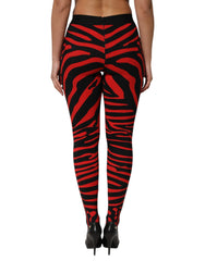 Dolce & Gabbana Black Red Nylon Logo Waisted Leggings Pants - IT40|S - Leggings