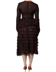Dolce & Gabbana Black Red Polka Dot Silk Layered Midi Dress - IT40|S - Dresses