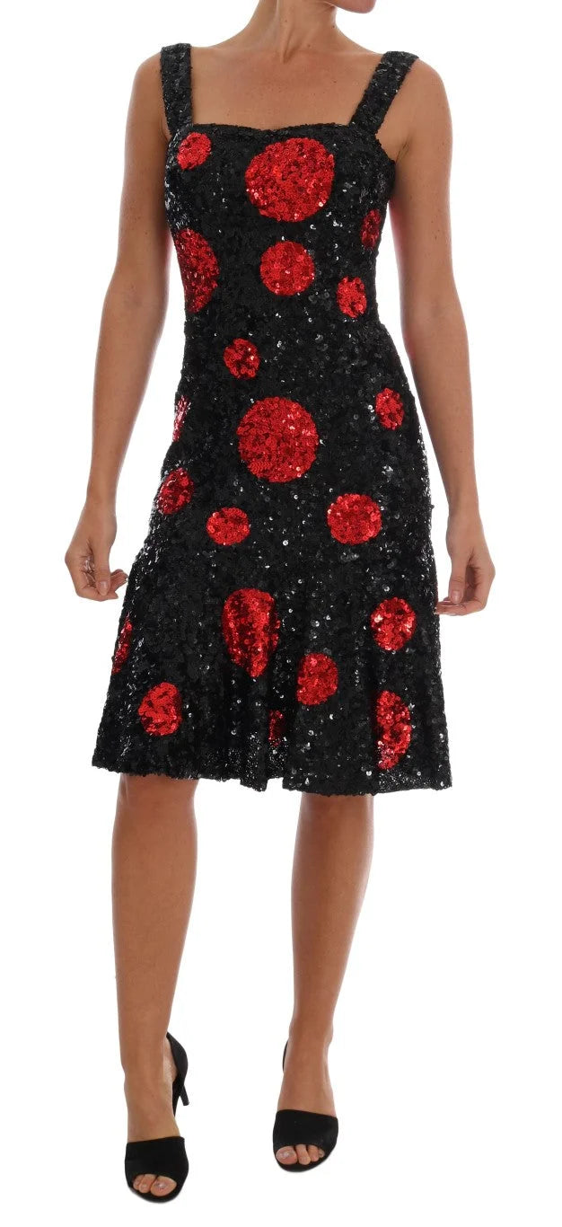 Dolce & Gabbana Black Red Polka Sequined Shift Dress - IT40|S - Dresses