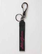 Dolce & Gabbana Black Red Polyester DG Logo Silver Men Keychain Keyring - Keychains