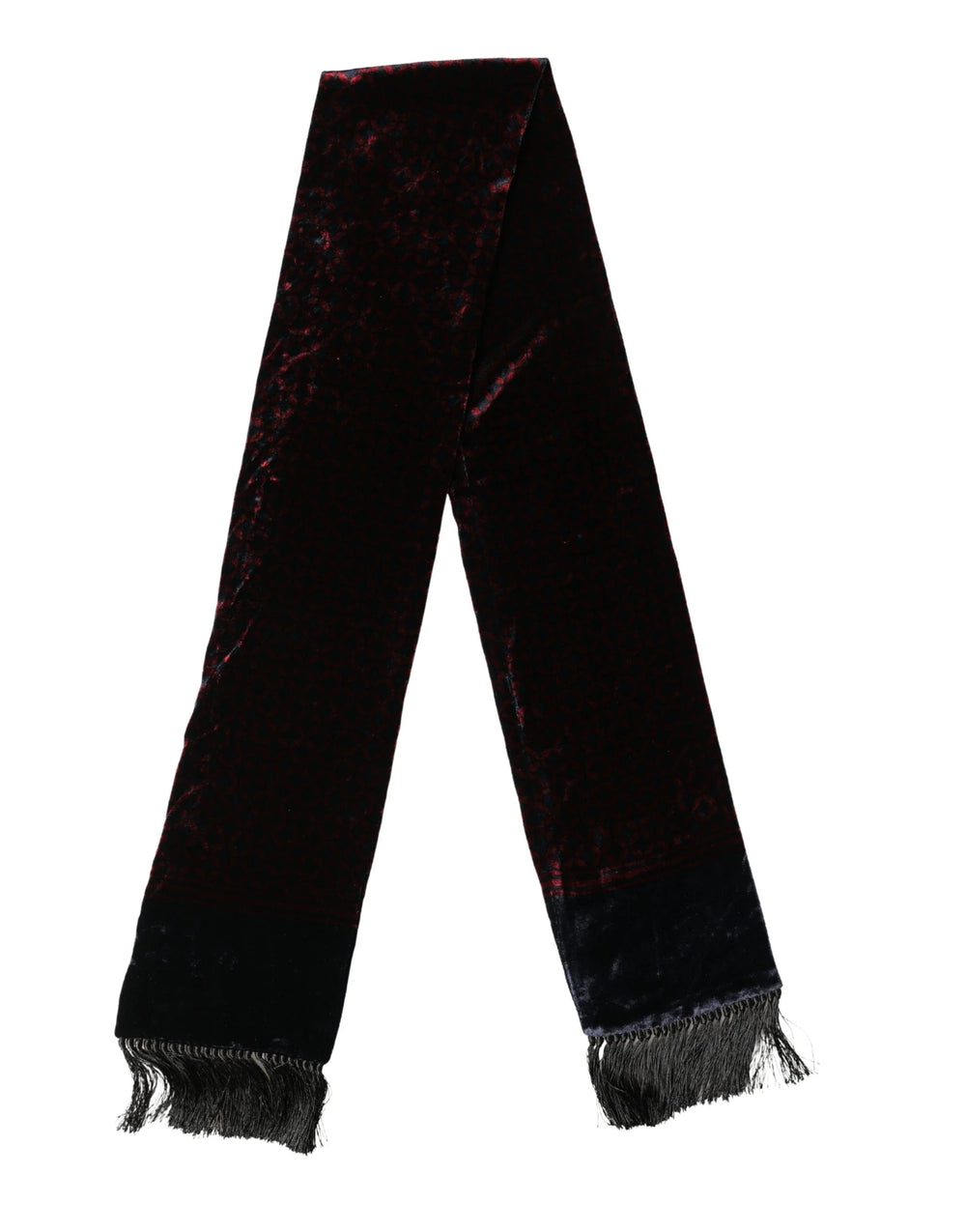 Dolce & Gabbana Black Red Rayon Geometric Pattern Fringe 140cm X 16cm Scarf