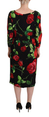 Dolce & Gabbana Black Red Roses Sheath Stretch Silk Dress - IT36 | XS - Dresses