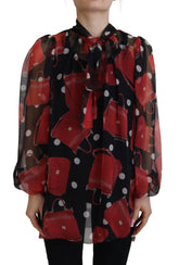 Dolce & Gabbana Black Red Sicily Bag Silk Shirt Top Blouse - IT40|S - Blouses