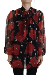 Dolce & Gabbana Black Red Sicily Bag Silk Shirt Top Blouse - IT40|S - Blouses