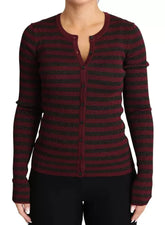 Dolce & Gabbana Black Red Striped Womens Cardigan Sweater - Cardigans