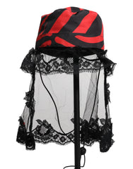 Dolce & Gabbana Black Red Stripes Lace Tulle Bucket Hat - 57 cm|S - Bucket Hats