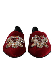 Dolce & Gabbana Black Red Velvet Embellished Slip On Shoes - EU45/US12 - Flats