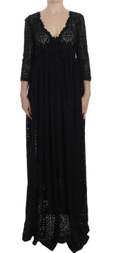 Dolce & Gabbana Black Ricamo Knitted Full Length Maxi Dress - IT40|S - Dresses