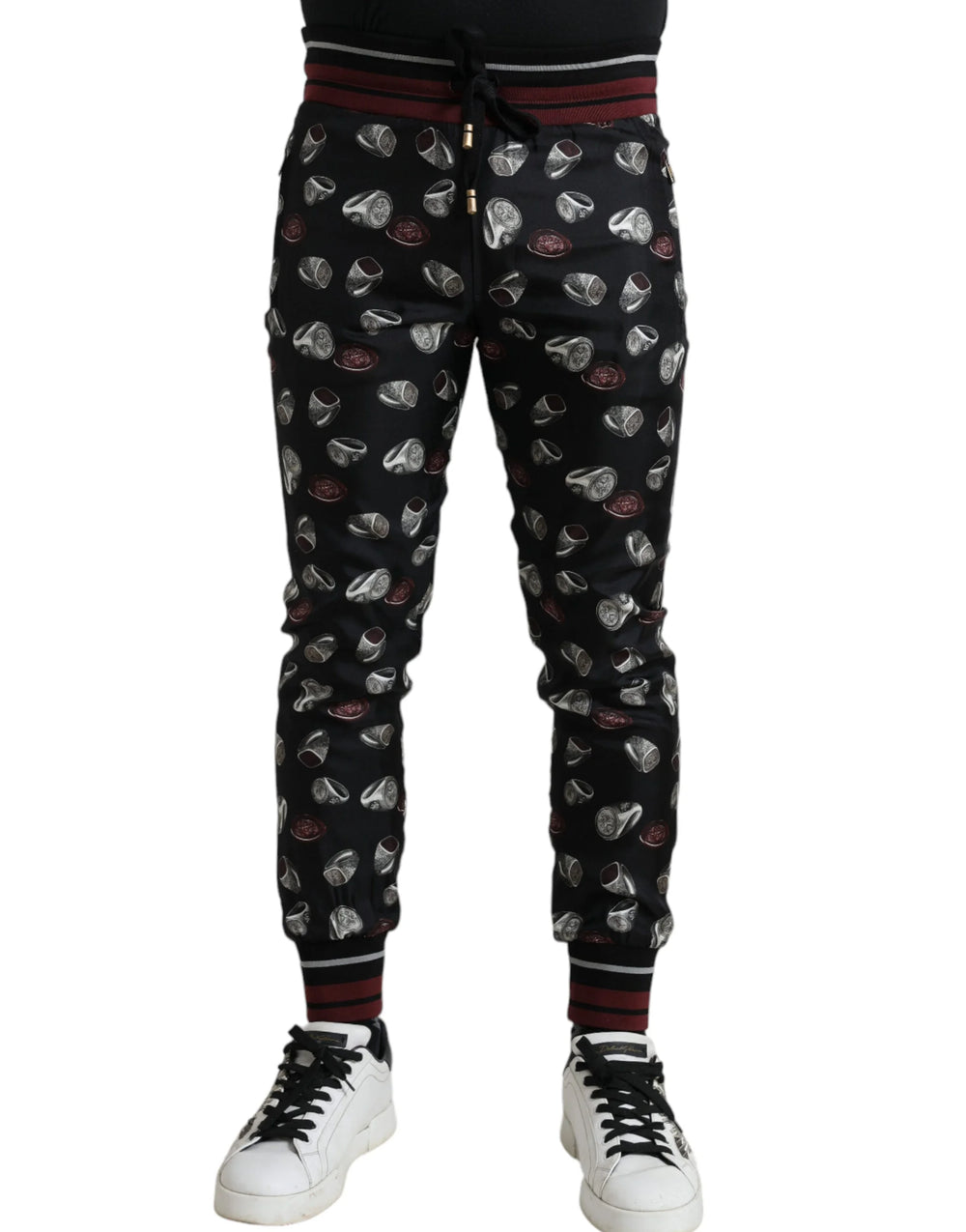 Dolce & Gabbana Black Ring Silk Jogging Trousers Pants - Joggers