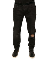 Dolce & Gabbana Black Ripped Logo Cotton Skinny Denim Jeans - IT56 | XXL - Jeans