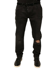 Dolce & Gabbana Black Ripped Logo Cotton Skinny Denim Jeans - IT56 | XXL - Jeans